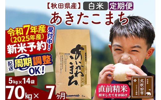 ※令和7年産 新米予約※《定期便7ヶ月》秋田県産 あきたこまち 70kg【白米】(5kg小分け袋) 2025年産 お届け時期選べる お届け周期調整可能 隔月に調整OK お米 藤岡農産