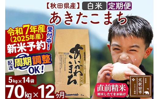 ※令和7年産 新米予約※《定期便12ヶ月》秋田県産 あきたこまち 70kg【白米】(5kg小分け袋) 2025年産 お届け時期選べる お届け周期調整可能 隔月に調整OK お米 藤岡農産