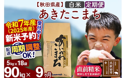 ※令和7年産 新米予約※《定期便9ヶ月》秋田県産 あきたこまち 90kg【白米】(5kg小分け袋) 2025年産 お届け時期選べる お届け周期調整可能 隔月に調整OK お米 藤岡農産