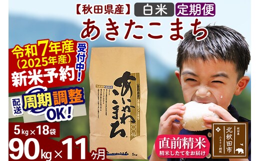 ※令和7年産 新米予約※《定期便11ヶ月》秋田県産 あきたこまち 90kg【白米】(5kg小分け袋) 2025年産 お届け時期選べる お届け周期調整可能 隔月に調整OK お米 藤岡農産