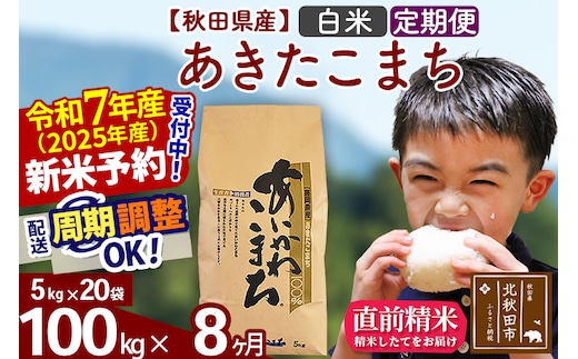 ※令和7年産 新米予約※《定期便8ヶ月》秋田県産 あきたこまち 100kg【白米】(5kg小分け袋) 2025年産 お届け時期選べる お届け周期調整可能 隔月に調整OK お米 藤岡農産