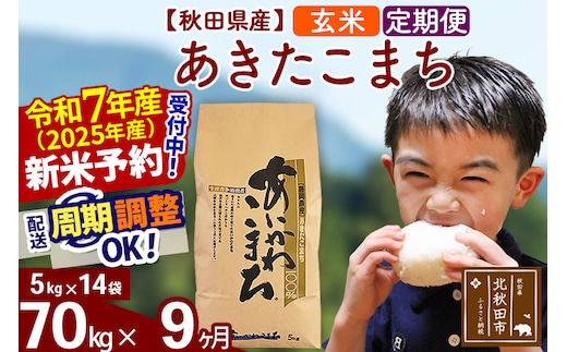 ※令和7年産 新米予約※《定期便9ヶ月》秋田県産 あきたこまち 70kg【玄米】(5kg小分け袋) 2025年産 お届け時期選べる お届け周期調整可能 隔月に調整OK お米 藤岡農産