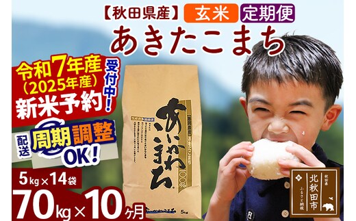※令和7年産 新米予約※《定期便10ヶ月》秋田県産 あきたこまち 70kg【玄米】(5kg小分け袋) 2025年産 お届け時期選べる お届け周期調整可能 隔月に調整OK お米 藤岡農産