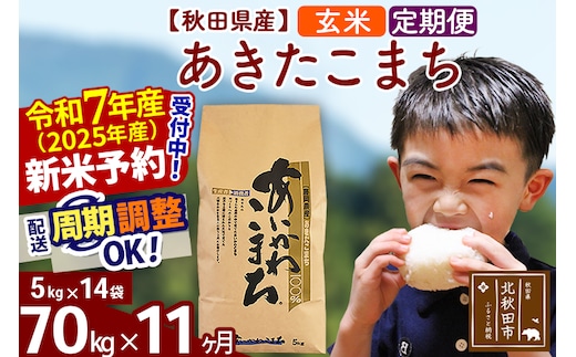 ※令和7年産 新米予約※《定期便11ヶ月》秋田県産 あきたこまち 70kg【玄米】(5kg小分け袋) 2025年産 お届け時期選べる お届け周期調整可能 隔月に調整OK お米 藤岡農産