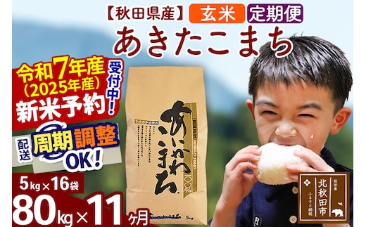 ※令和7年産 新米予約※《定期便11ヶ月》秋田県産 あきたこまち 80kg【玄米】(5kg小分け袋) 2025年産 お届け時期選べる お届け周期調整可能 隔月に調整OK お米 藤岡農産