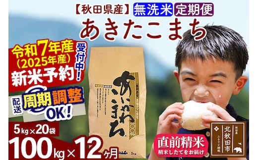 ※令和7年産 新米予約※《定期便12ヶ月》秋田県産 あきたこまち 100kg【無洗米】(5kg小分け袋) 2025年産 お届け時期選べる お届け周期調整可能 隔月に調整OK お米 藤岡農産