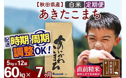 ※令和7年産※《定期便7ヶ月》秋田県産 あきたこまち 60kg【白米】(5kg小分け袋) 2025年産 お届け時期選べる お届け周期調整可能 隔月に調整OK お米 藤岡農産