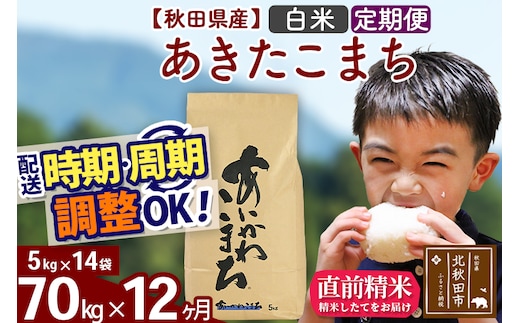 ※令和7年産※《定期便12ヶ月》秋田県産 あきたこまち 70kg【白米】(5kg小分け袋) 2025年産 お届け時期選べる お届け周期調整可能 隔月に調整OK お米 藤岡農産