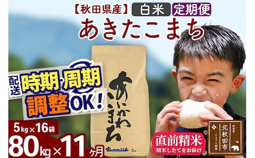 ※令和7年産※《定期便11ヶ月》秋田県産 あきたこまち 80kg【白米】(5kg小分け袋) 2025年産 お届け時期選べる お届け周期調整可能 隔月に調整OK お米 藤岡農産