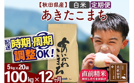 ※令和7年産※《定期便12ヶ月》秋田県産 あきたこまち 100kg【白米】(5kg小分け袋) 2025年産 お届け時期選べる お届け周期調整可能 隔月に調整OK お米 藤岡農産