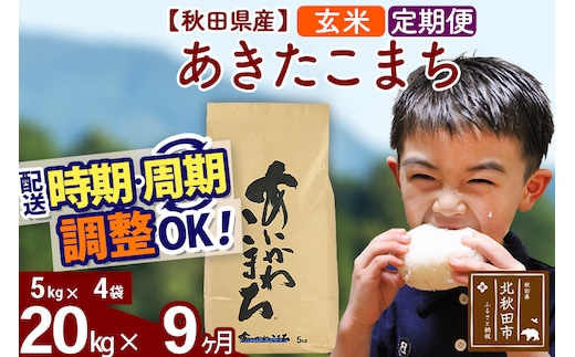 ※令和7年産※《定期便9ヶ月》秋田県産 あきたこまち 20kg【玄米】(5kg小分け袋) 2025年産 お届け時期選べる お届け周期調整可能 隔月に調整OK お米 藤岡農産