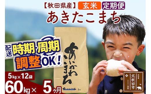 ※令和7年産※《定期便5ヶ月》秋田県産 あきたこまち 60kg【玄米】(5kg小分け袋) 2025年産 お届け時期選べる お届け周期調整可能 隔月に調整OK お米 藤岡農産