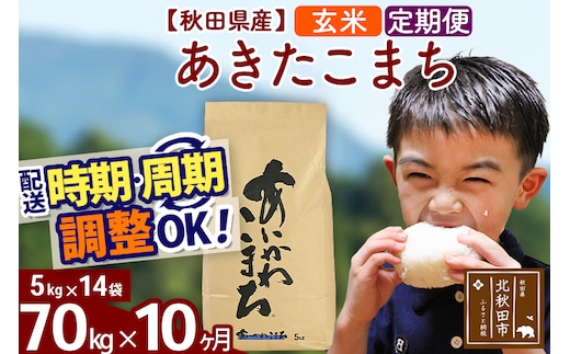 ※令和7年産※《定期便10ヶ月》秋田県産 あきたこまち 70kg【玄米】(5kg小分け袋) 2025年産 お届け時期選べる お届け周期調整可能 隔月に調整OK お米 藤岡農産