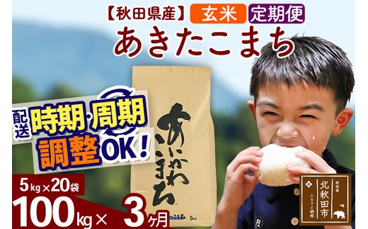 ※令和7年産※《定期便3ヶ月》秋田県産 あきたこまち 100kg【玄米】(5kg小分け袋) 2025年産 お届け時期選べる お届け周期調整可能 隔月に調整OK お米 藤岡農産