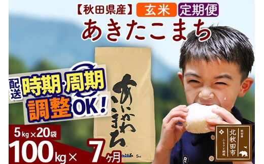 ※令和7年産※《定期便7ヶ月》秋田県産 あきたこまち 100kg【玄米】(5kg小分け袋) 2025年産 お届け時期選べる お届け周期調整可能 隔月に調整OK お米 藤岡農産