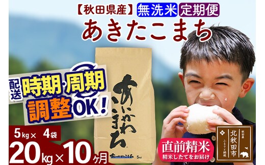 ※令和7年産※《定期便10ヶ月》秋田県産 あきたこまち 20kg【無洗米】(5kg小分け袋) 2025年産 お届け時期選べる お届け周期調整可能 隔月に調整OK お米 藤岡農産