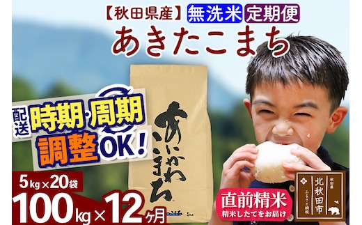 ※令和7年産※《定期便12ヶ月》秋田県産 あきたこまち 100kg【無洗米】(5kg小分け袋) 2025年産 お届け時期選べる お届け周期調整可能 隔月に調整OK お米 藤岡農産