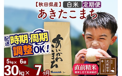 ※令和7年産※《定期便7ヶ月》秋田県産 あきたこまち 30kg【白米】(5kg小分け袋) 2025年産 お届け時期選べる お届け周期調整可能 隔月に調整OK お米 藤岡農産