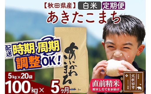 ※令和7年産※《定期便5ヶ月》秋田県産 あきたこまち 100kg【白米】(5kg小分け袋) 2025年産 お届け時期選べる お届け周期調整可能 隔月に調整OK お米 藤岡農産