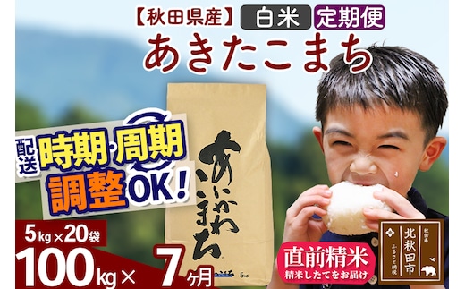 ※令和7年産※《定期便7ヶ月》秋田県産 あきたこまち 100kg【白米】(5kg小分け袋) 2025年産 お届け時期選べる お届け周期調整可能 隔月に調整OK お米 藤岡農産