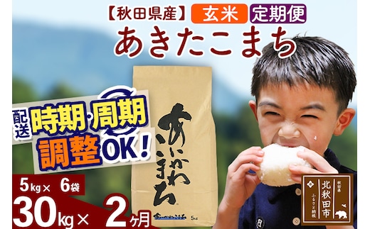 ※令和7年産※《定期便2ヶ月》秋田県産 あきたこまち 30kg【玄米】(5kg小分け袋) 2025年産 お届け時期選べる お届け周期調整可能 隔月に調整OK お米 藤岡農産