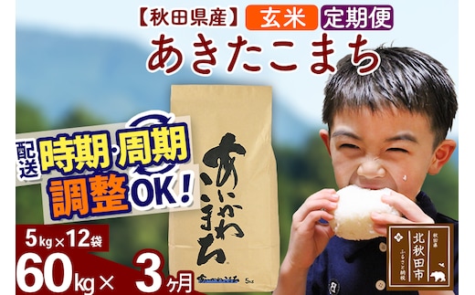 ※令和7年産※《定期便3ヶ月》秋田県産 あきたこまち 60kg【玄米】(5kg小分け袋) 2025年産 お届け時期選べる お届け周期調整可能 隔月に調整OK お米 藤岡農産