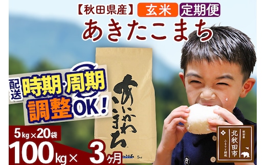 ※令和7年産※《定期便3ヶ月》秋田県産 あきたこまち 100kg【玄米】(5kg小分け袋) 2025年産 お届け時期選べる お届け周期調整可能 隔月に調整OK お米 藤岡農産