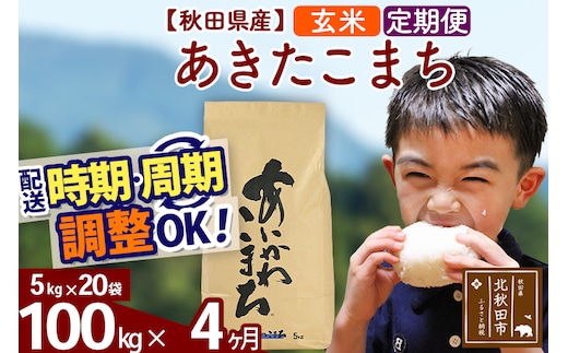 ※令和7年産※《定期便4ヶ月》秋田県産 あきたこまち 100kg【玄米】(5kg小分け袋) 2025年産 お届け時期選べる お届け周期調整可能 隔月に調整OK お米 藤岡農産