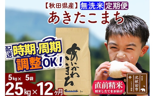 ※令和7年産※《定期便12ヶ月》秋田県産 あきたこまち 25kg【無洗米】(5kg小分け袋) 2025年産 お届け時期選べる お届け周期調整可能 隔月に調整OK お米 藤岡農産