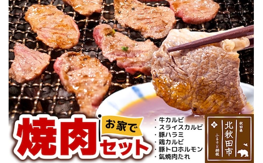 お家で焼肉2kgセット（牛カルビ、スライスカルビ、豚ハラミ、鶏カルビ、豚トロホルモン、元氣焼き肉たれ） 牛肉 豚肉 鶏肉 タレのバラエティセット