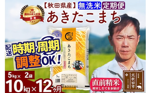 ※令和7年産※《定期便12ヶ月》秋田県産 あきたこまち 10kg【無洗米】(5kg小分け袋) 2025年産 お届け時期選べる お届け周期調整可能 隔月に調整OK お米 みそらファーム [みそらファーム 秋田 お米 あきたこまち 米どころ 東北 北秋田市 秋田県産 冷めてもおいしい おにぎり おむすび お弁当 白米]