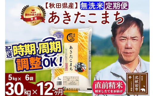※令和7年産※《定期便12ヶ月》秋田県産 あきたこまち 30kg【無洗米】(5kg小分け袋) 2025年産 お届け時期選べる お届け周期調整可能 隔月に調整OK お米 みそらファーム [みそらファーム 秋田 お米 あきたこまち 米どころ 東北 北秋田市 秋田県産 冷めてもおいしい おにぎり おむすび お弁当 白米]