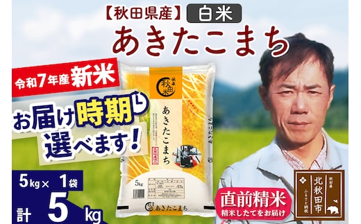 ※令和7年産 新米※秋田県産 あきたこまち 5kg【白米】(5kg小分け袋)【1回のみお届け】2025年産 お届け時期選べる お米 みそらファーム