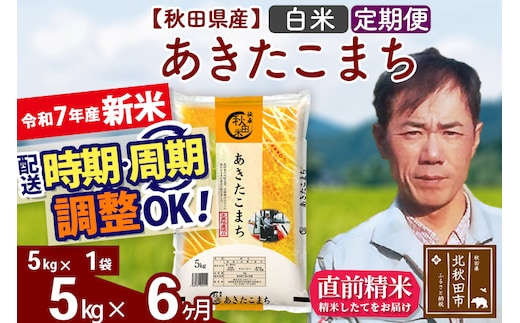 ※令和7年産 新米※《定期便6ヶ月》秋田県産 あきたこまち 5kg【白米】(5kg小分け袋) 2025年産 お届け時期選べる お届け周期調整可能 隔月に調整OK お米 みそらファーム