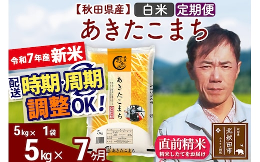 ※令和7年産 新米※《定期便7ヶ月》秋田県産 あきたこまち 5kg【白米】(5kg小分け袋) 2025年産 お届け時期選べる お届け周期調整可能 隔月に調整OK お米 みそらファーム