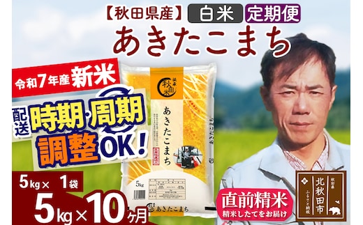 ※令和7年産 新米※《定期便10ヶ月》秋田県産 あきたこまち 5kg【白米】(5kg小分け袋) 2025年産 お届け時期選べる お届け周期調整可能 隔月に調整OK お米 みそらファーム