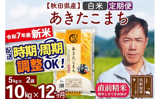 ※令和7年産 新米※《定期便12ヶ月》秋田県産 あきたこまち 10kg【白米】(5kg小分け袋) 2025年産 お届け時期選べる お届け周期調整可能 隔月に調整OK お米 みそらファーム