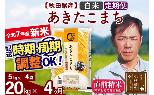 ※令和7年産 新米※《定期便4ヶ月》秋田県産 あきたこまち 20kg【白米】(5kg小分け袋) 2025年産 お届け時期選べる お届け周期調整可能 隔月に調整OK お米 みそらファーム
