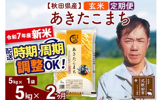 ※令和7年産 新米※《定期便2ヶ月》秋田県産 あきたこまち 5kg【玄米】(5kg小分け袋) 2025年産 お届け時期選べる お届け周期調整可能 隔月に調整OK お米 みそらファーム