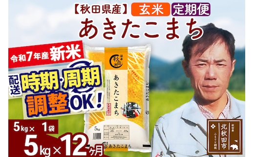 ※令和7年産 新米※《定期便12ヶ月》秋田県産 あきたこまち 5kg【玄米】(5kg小分け袋) 2025年産 お届け時期選べる お届け周期調整可能 隔月に調整OK お米 みそらファーム