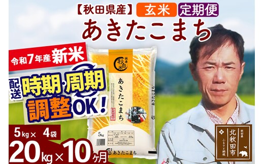 ※令和7年産 新米※《定期便10ヶ月》秋田県産 あきたこまち 20kg【玄米】(5kg小分け袋) 2025年産 お届け時期選べる お届け周期調整可能 隔月に調整OK お米 みそらファーム
