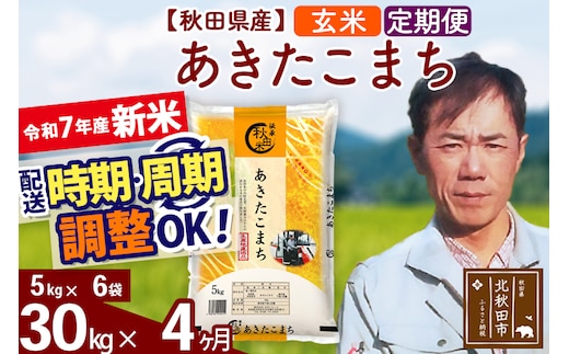 ※令和7年産 新米※《定期便4ヶ月》秋田県産 あきたこまち 30kg【玄米】(5kg小分け袋) 2025年産 お届け時期選べる お届け周期調整可能 隔月に調整OK お米 みそらファーム