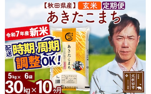 ※令和7年産 新米※《定期便10ヶ月》秋田県産 あきたこまち 30kg【玄米】(5kg小分け袋) 2025年産 お届け時期選べる お届け周期調整可能 隔月に調整OK お米 みそらファーム
