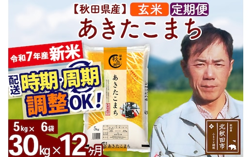 ※令和7年産 新米※《定期便12ヶ月》秋田県産 あきたこまち 30kg【玄米】(5kg小分け袋) 2025年産 お届け時期選べる お届け周期調整可能 隔月に調整OK お米 みそらファーム