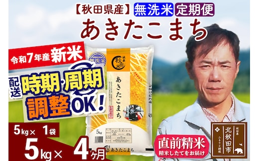 ※令和7年産 新米※《定期便4ヶ月》秋田県産 あきたこまち 5kg【無洗米】(5kg小分け袋) 2025年産 お届け時期選べる お届け周期調整可能 隔月に調整OK お米 みそらファーム