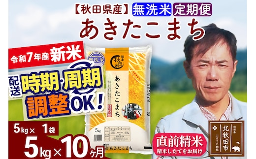 ※令和7年産 新米※《定期便10ヶ月》秋田県産 あきたこまち 5kg【無洗米】(5kg小分け袋) 2025年産 お届け時期選べる お届け周期調整可能 隔月に調整OK お米 みそらファーム