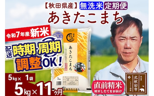 ※令和7年産 新米※《定期便11ヶ月》秋田県産 あきたこまち 5kg【無洗米】(5kg小分け袋) 2025年産 お届け時期選べる お届け周期調整可能 隔月に調整OK お米 みそらファーム