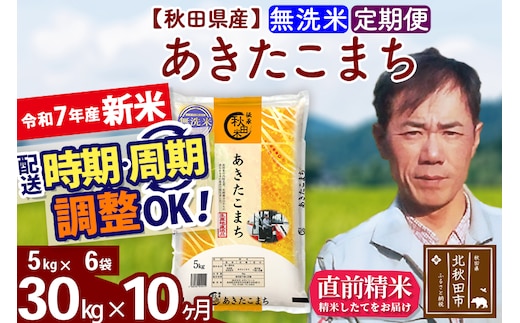 ※令和7年産 新米※《定期便10ヶ月》秋田県産 あきたこまち 30kg【無洗米】(5kg小分け袋) 2025年産 お届け時期選べる お届け周期調整可能 隔月に調整OK お米 みそらファーム