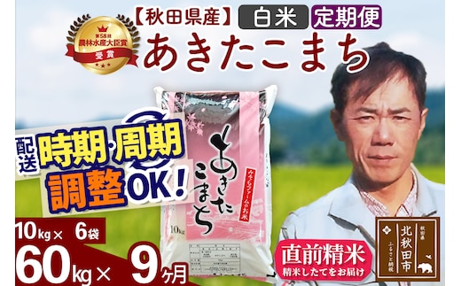 ※令和7年産※《定期便9ヶ月》秋田県産 あきたこまち 60kg【白米】(10kg袋) 2025年産 お届け時期選べる お届け周期調整可能 隔月に調整OK お米 みそらファーム