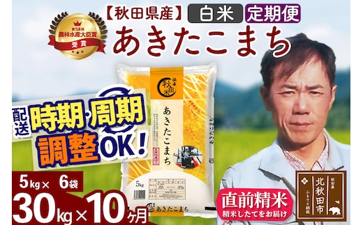 ※令和7年産※《定期便10ヶ月》秋田県産 あきたこまち 30kg【白米】(5kg小分け袋) 2025年産 お届け時期選べる お届け周期調整可能 隔月に調整OK お米 みそらファーム